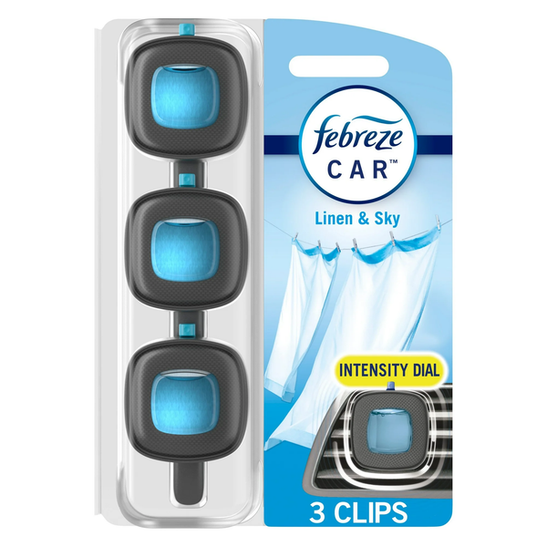 Air Freshener, Odor-Fighting Car Vent Clip, Linen & Sky - 1 pack - 3 count  per pack plus 3 My Outlet Mall Resealable Storage Pouches
