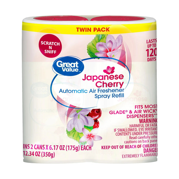 Automatic Air Freshener Spray Refill, Cherry Blossom, Twin pack - 3 packs - plus 3 My Outlet Mall Resealable Storage Pouches