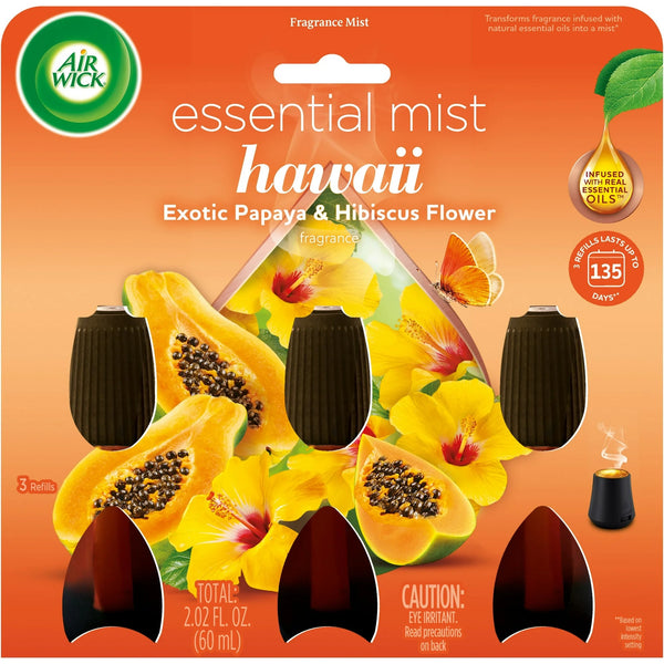 Essential Mist Refill, Hawaii Exotic Papaya and Hibiscus Flower 3 Count - 1 pack - plus 3 My Outlet Mall Resealable Storage Pouches