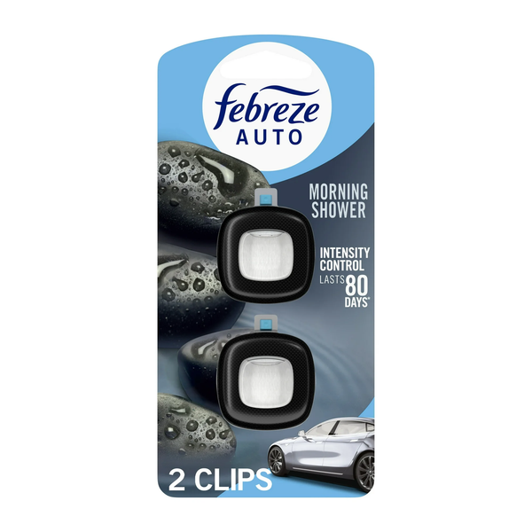 Car Air Freshener, Odor-Fighting Car Vent Clip, Morning Shower - 1 pack - 2 count per pack plus 3 My Outlet Mall Resealable Storage Pouches