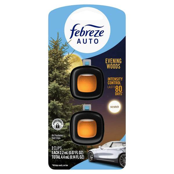 Auto Car Air Freshener, Odor-Fighting Car Vent Clip, Evening Woods, 2 Count - 1 pack - plus 3 My Outlet Mall Resealable Storage Pouches