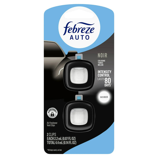 Auto Car Air Freshener, Odor-Fighting Car Vent Clip, Noir, 2 Count - 1 pack - plus 3 My Outlet Mall Resealable Storage Pouches