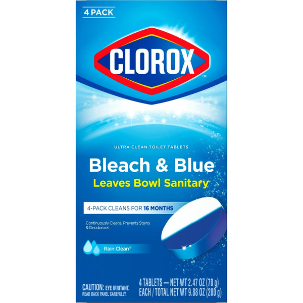 Bleach and Blue Toilet Bowl Cleaner Tablets, Rain Clean - 2 packs - 4 Count  plus 3 My Outlet Mall Resealable Storage Pouches