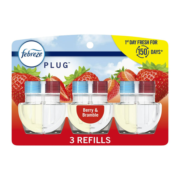 Plug In Air Freshener, Odor-Fighting Scented Oil Refill, Berry & Bramble, 3 Refills - 1 pack - plus 3 My Outlet Mall Resealable Storage Pouches