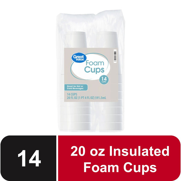 Disposable Foam Cups, 20oz - 3 packs - 14 Count per pack - plus 3 My Outlet Mall Resealable Storage Pouches