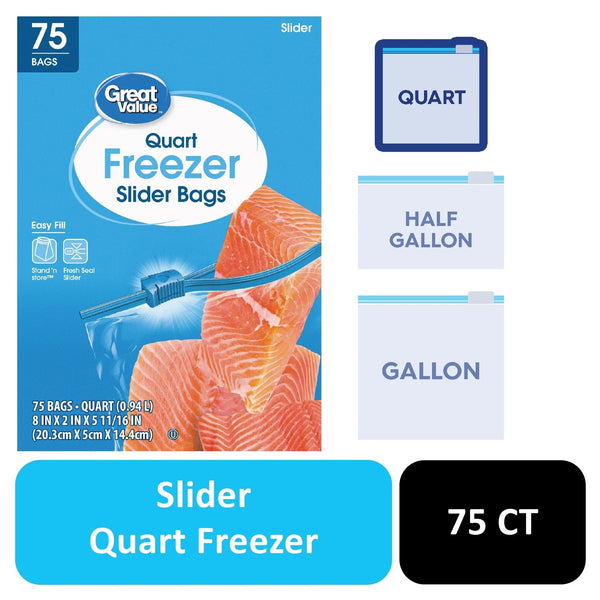 Freezer Guard Slider Zipper Bags, Quart Freezer - 1 pack -  75 Count per pack - plus 3 My Outlet Mall Resealable Storage Pouches
