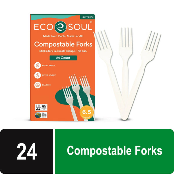 Plant-Based Compostable Forks - 1 pack - 24 Count per pack - plus 3 My Outlet Mall Resealable Storage Pouches