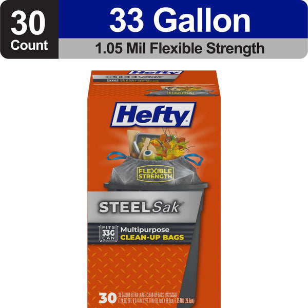 Steelsak Heavy Duty Large Trash Bags, Gray, Unscented, 33 gallon - 1 pack - 30 count per pack - plus 3 My Outlet Mall Resealable Storage Pouches