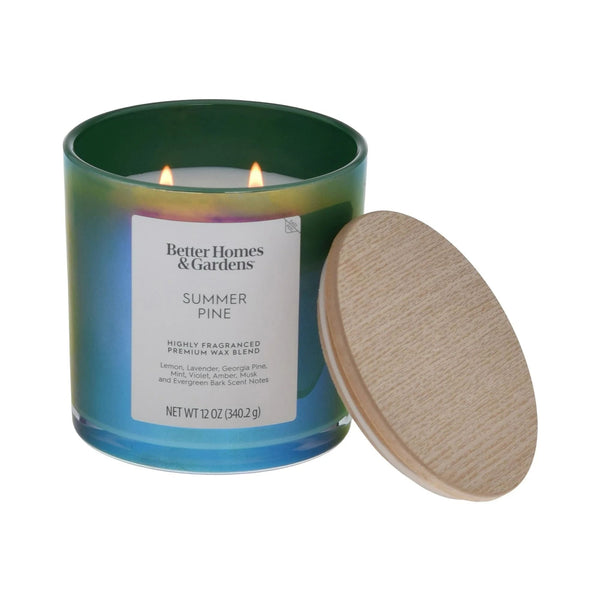 Summer Pine Scented 2-Wick Iridescent Jar Candle - 1 pack - 12 oz per pack - plus 3 My Outlet Mall Resealable Storage Pouches