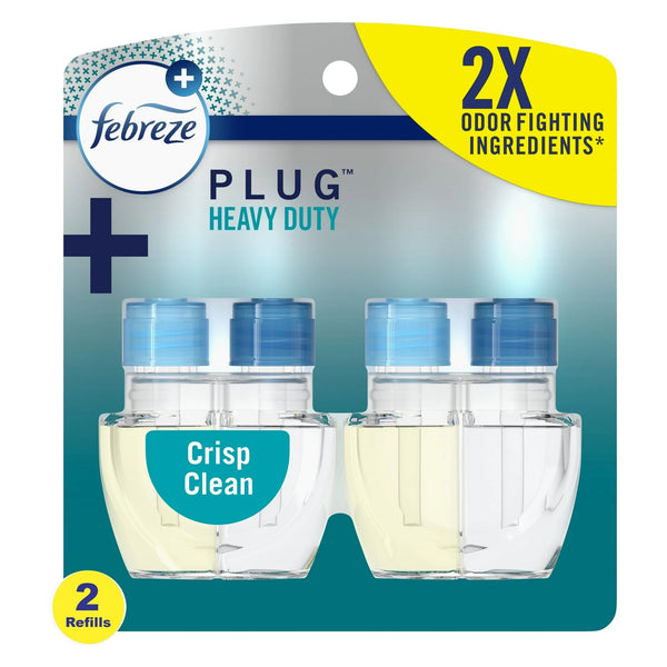 Plug In Air Freshener, Odor-Fighting Scented Oil Refill, Heavy Duty Crisp Clean, 2 Refills - 1 pack - plus 3 My Outlet Mall Resealable Storage Pouches