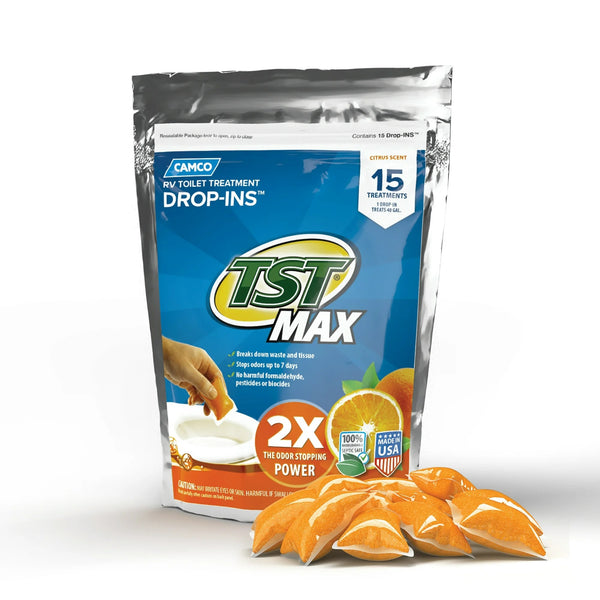 Tst Rv Toilet Treatment Drop-ins, Orange Citrus Scent - 2 packs - 15 count per pack - plus 3 My Outlet Mall Resealable Storage Pouches