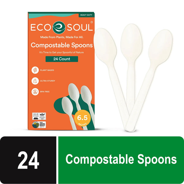 Plant-Based Compostable Spoons - 1 pack - 24 Count per pack - plus 3 My Outlet Mall Resealable Storage Pouches