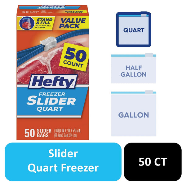 Slider Freezer Kitchen Storage Bags, Quart Size - 1 pack - 50 Count per pack - plus 3 My Outlet Mall Resealable Storage Pouches