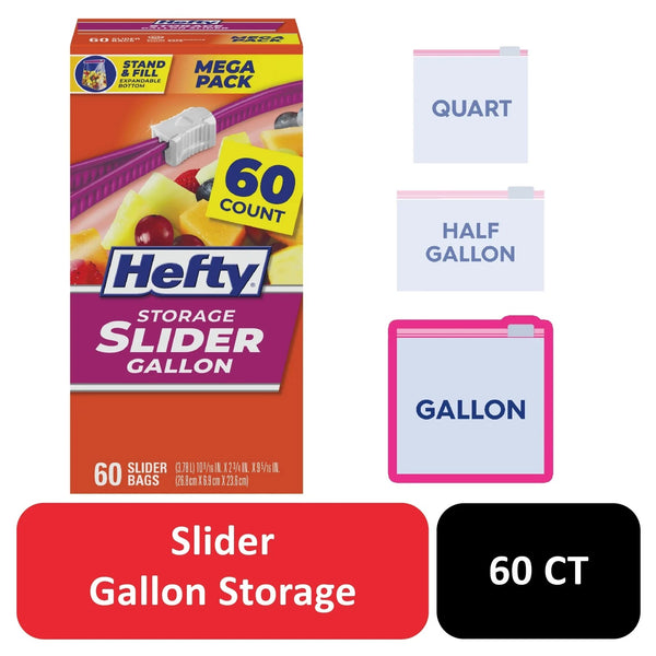 Slider Kitchen Storage Bags, Gallon Size - 1 pack -  60 Count per pack - plus 3 My Outlet Mall Resealable Storage Pouches