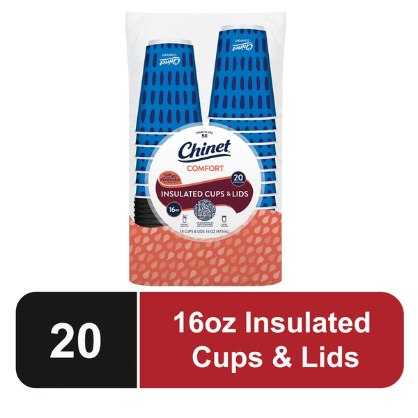 Comfort Premium Disposable Paper Hot Cups with Lids, 16 oz - 2 packs - 20 Count per pack - plus 3 My Outlet Mall Resealable Storage Pouches