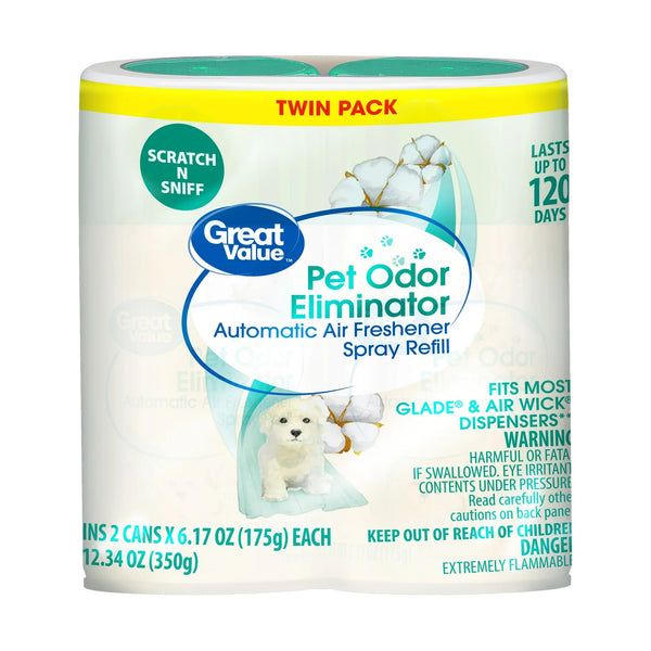 Automatic Air Freshener Spray Refill, Pet Odor Eliminator, Twin pack - 2 packs - plus 3 My Outlet Mall Resealable Storage Pouches