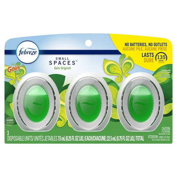 Small Spaces Air Freshener, Odor-Fighting, Gain Original - 1 pack - 3 Count per pack - plus 3 My Outlet Mall Resealable Storage Pouches