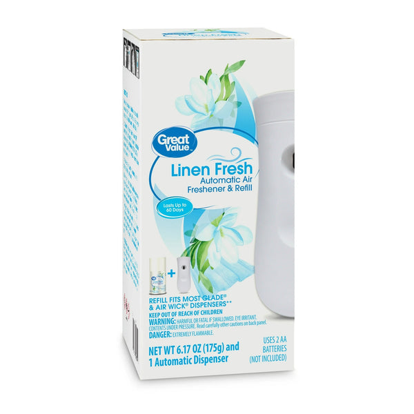 Automatic Air Freshener Spray Kit w/1 Refill Included, Linen Fresh - 2 packs - plus 3 My Outlet Mall Resealable Storage Pouches