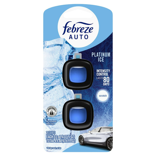 Auto Car Air Freshener, Odor-Fighting Car Vent Clip, Platinum Ice, 2 Count - 1 pack - plus 3 My Outlet Mall Resealable Storage Pouches