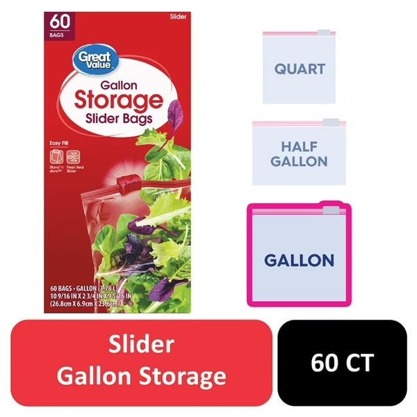 Fresh Seal Slider Zipper Bags, Gallon Storage - 2 packs - 60 Count per pack - plus 3 My Outlet Mall Resealable Storage Pouches