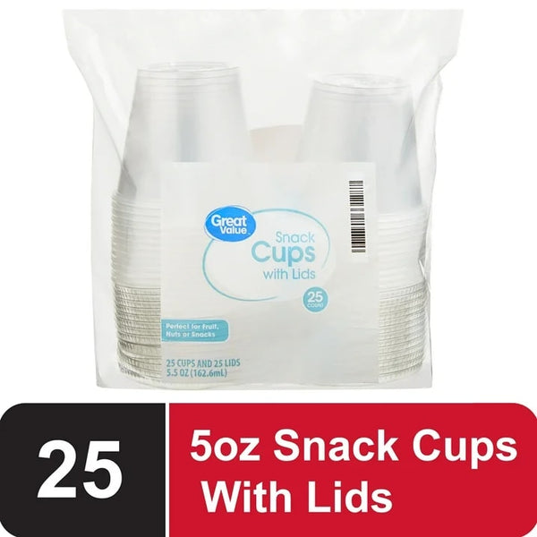 Disposable Plastic Cups with Lids, White, 5.5 oz - 1 pack - 25 Count per pack - plus 3 My Outlet Mall Resealable Storage Pouches