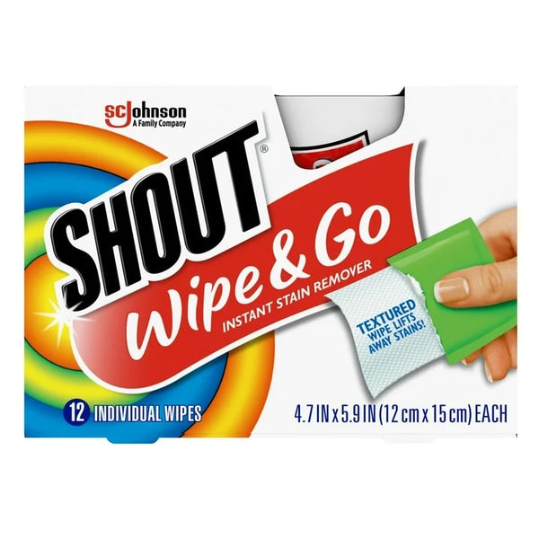 Wipe & Go, Laundry Instant Stain Remover -  1 pack - 12 count per pack plus 3 My Outlet Mall Resealable Storage Pouches.