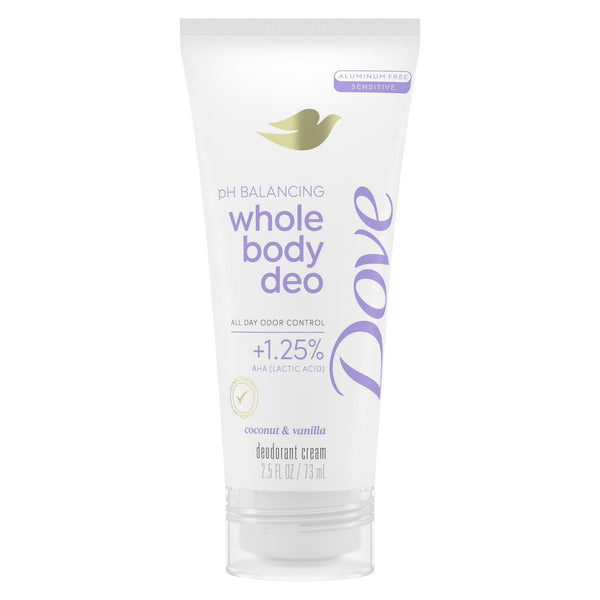 Aluminum Free Whole Body Deo pH Balancing Deodorant Cream for Women, Coconut & Vanilla - 1 pack - 2.5 oz per pack - plus 3 My Outlet Mall Resealable Storage Pouches