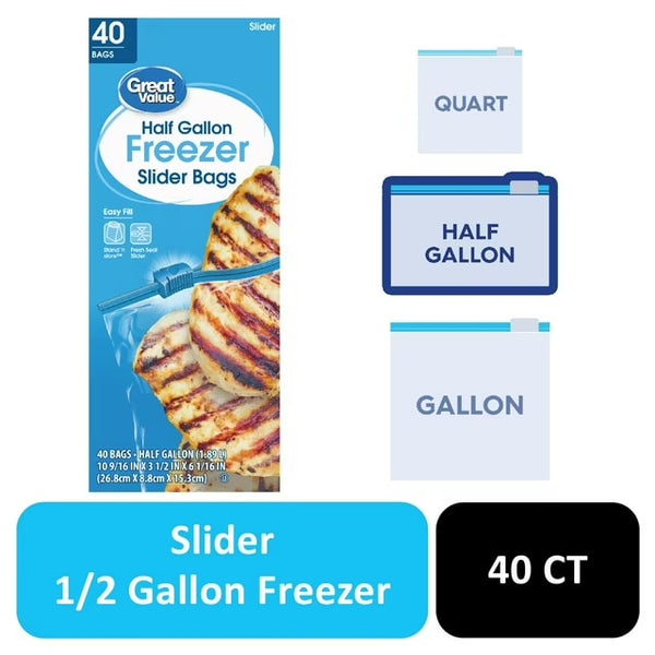 Half Gallon Freezer Slider Bags - 3 packs - 40 Count per pack - plus 3 My Outlet Mall Resealable Storage Pouches