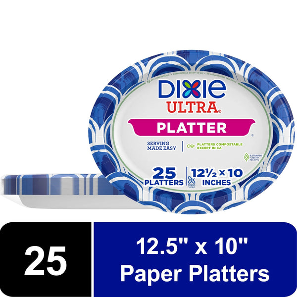 Ultra Platter Disposable Paper Plates, 12.5"x 10", Multi-Color - 2 packs - 25 Count per pack - plus 3 My Outlet Mall Resealable Storage Pouches
