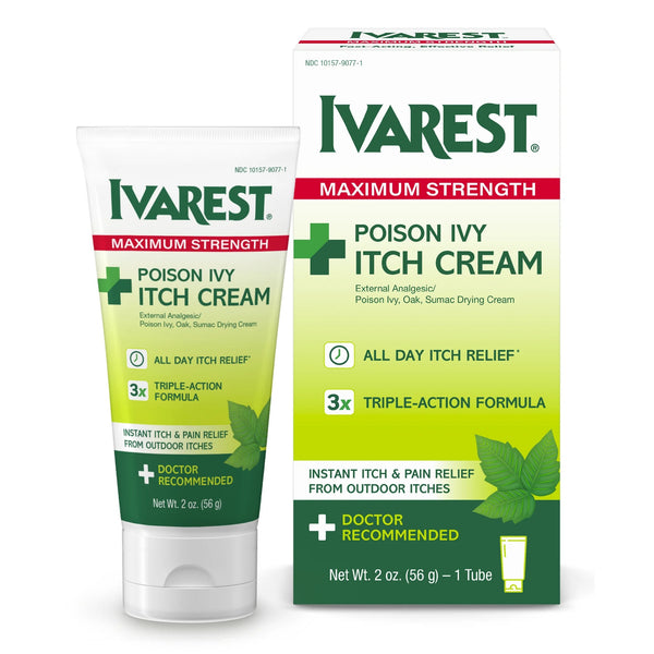Poison Ivy Medicated Cream, Max Strength Relief, Fast-Acting, Anti-Itch, Unscented - 1 pack - 2 oz per pack - plus 3 My Outlet Mall Resealable Storage Pouches