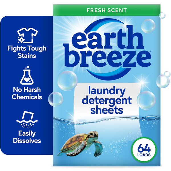 Laundry Detergent Sheets, Fresh Scent Eco Sheets, 64 Loads - 2 pack - 32 count per pack plus 3 My Outlet Mall Resealable Storage Pouches