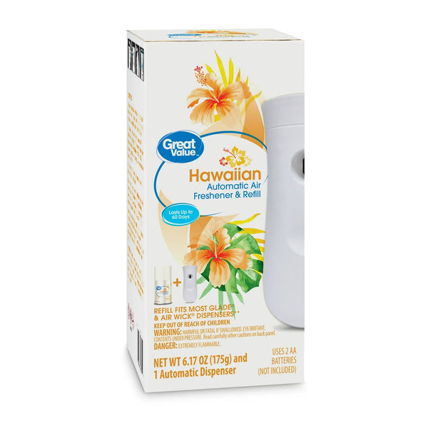Automatic Air Freshener Spray Kit w/1 Refill Included, Hawaiian - 2 packs - plus 3 My Outlet Mall Resealable Storage Pouches