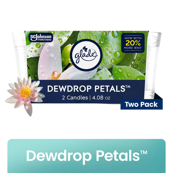 Single Wick Candle, Dewdrop Petals, 2 Candles - 1 pack - plus 3 My Outlet Mall Resealable Storage Pouches