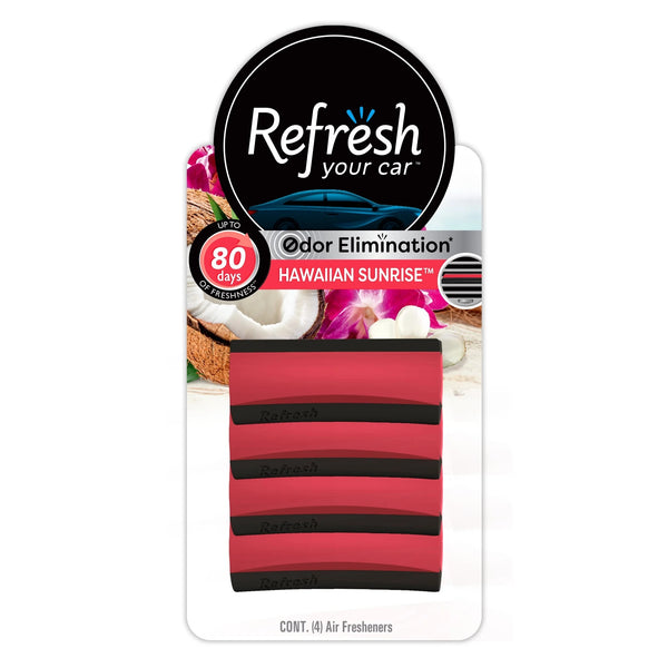 Contour Vent Stick Car Air Freshener Hawaiian Sunrise Scent, 4 Count - 1 pack - plus 3 My Outlet Mall Resealable Storage Pouches