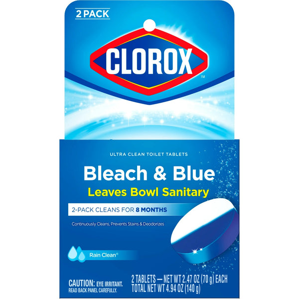 Bleach and Blue Toilet Bowl Cleaner Tablets, Rain Clean - 1 pack - 2 Count - plus 3 My Outlet Mall Resealable Storage Pouches