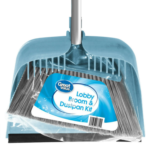 Lobby Broom and Dustpan Set, 2.75" x 11.81" x 41", Blue - 2 packs - plus 3 My Outlet Mall Resealable Storage Pouches