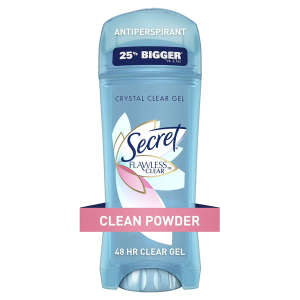 Flawless Clear Gel Antiperspirant and Deodorant for Women, Clean Powder - 2 packs - 3.4 oz per pack - plus 3 My Outlet Mall Resealable Storage Pouches