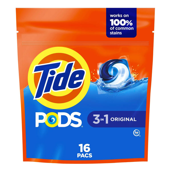 Pods Liquid Laundry Detergent Pacs, Original Scent - 1 pack - 16 Count - plus 3 My Outlet Mall Resealable Storage Pouches