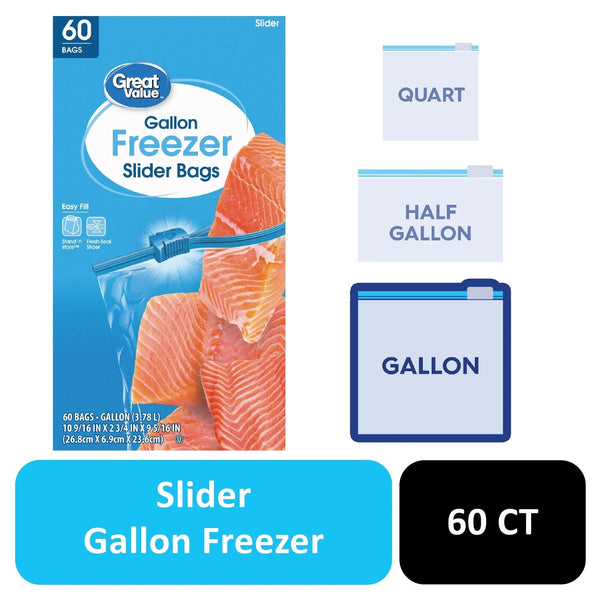 Gallon Freezer Guard Slider Zipper Bags - 2 packs -  60 Count per pack - plus 3 My Outlet Mall Resealable Storage Pouches