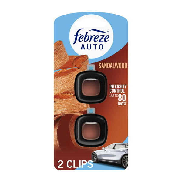 Car Air Freshener, Odor-Fighting Car Vent Clip, Sandalwood - 1 pack - 2 count per pack plus 3 My Outlet Mall Resealable Storage Pouches