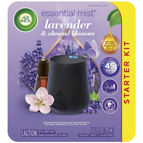 Essential Mist Starter Kit (Diffuser + Refill), Lavender and Almond Blossom, Essential Oils - 2 packs - plus 3 My Outlet Mall Resealable Storage Pouches