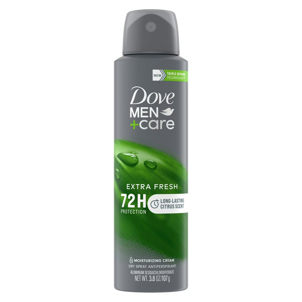Men+Care Extra Fresh Long Lasting Antiperspirant Deodorant Dry Spray, Citrus - 1 pack - 3.8 oz per pack - plus 3 My Outlet Mall Resealable Storage Pouches