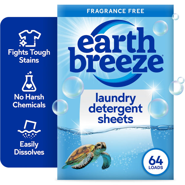Laundry Detergent Sheets, Fragrance-Free Eco Sheets, 64 Loads - 2 packs - 32 count per pack plus 3 My Outlet Mall Resealable Storage Pouches