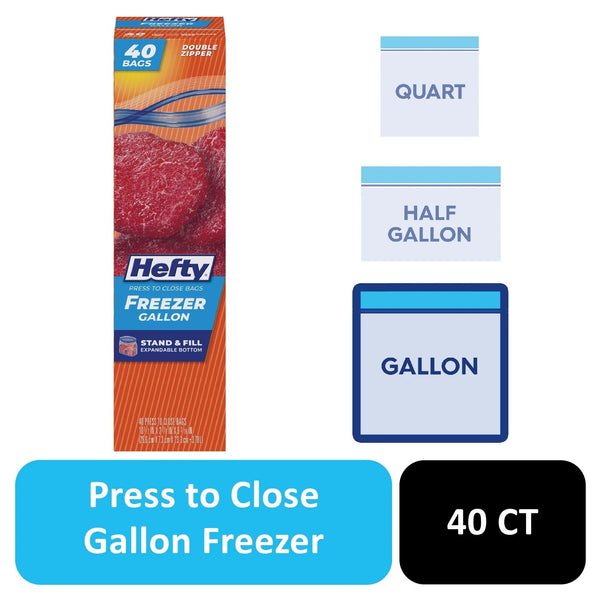 Press to Close Plastic Freezer Bags, Gallon Size - 1 Pack - 40 Count per pack- plus 3 My Outlet Mall Resealable Storage Pouches