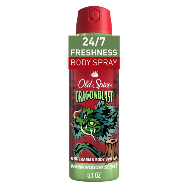 Aluminum Free Body Spray for Men, Dragonblast, Warm Woodsy Scent - 3 packs - 5.1 oz per pack - plus 3 My Outlet Mall Resealable Storage Pouches