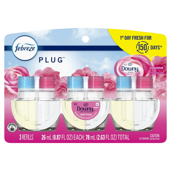 Plug In Air Freshener, Odor-Fighting Oil Refill, Downy April Fresh, 3 Refills - 1 pack - plus 3 My Outlet Mall Resealable Storage Pouches