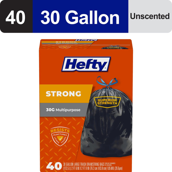 Strong Large Trash Bags, Black, 30 gallon - 1 pack - 40 count per pack - plus 3 My Outlet Mall Resealable Storage Pouches