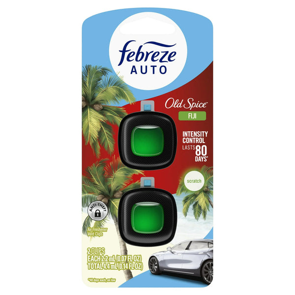 Auto Car Air Freshener, Odor-Fighting Car Vent Clip, Old Spice Fiji - 1 pack - 2 count per pack plus 3 My Outlet Mall Resealable Storage Pouches