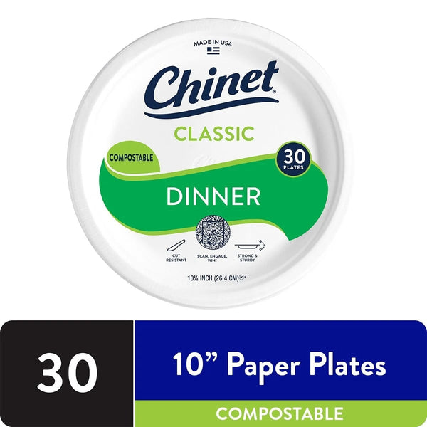 Classic Premium Dinner Paper Plates, 10 3/8”, White - 3 packs - 30 Count per pack - plus 3 My Outlet Mall Resealable Storage Pouches