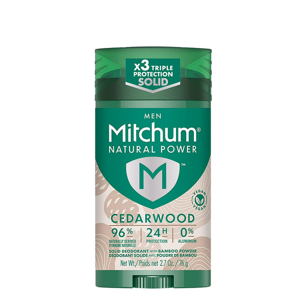 Men’s Natural Power Deodorant Solid, Cedarwood - 2 packs - 2.7 oz per pack - plus 3 My Outlet Mall Resealable Storage Pouches